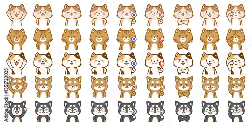 犬 猫 可愛い 表情 セット アイコン