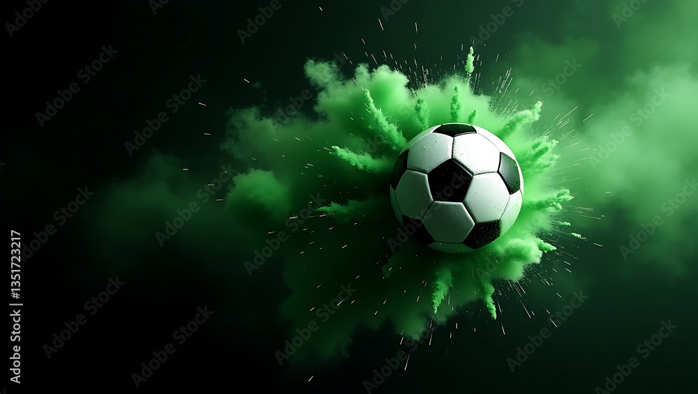Naklejka premium Soccer ball explosion, dark background