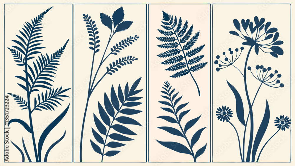 Fototapeta premium Tropical Foliage Line Art: Elegant line art illustration showcasing the intricate details of tropical foliage with a touch of gold.