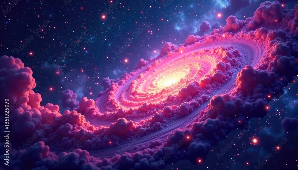 Naklejka premium Abstract swirling nebula, cosmic seamless repeat , canvas, art, purple