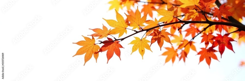 Isolated branch of a deciduous tree with fall leaves against white background, leafy, foliage, leaf Isolated branch of a deciduous tree with fall leaves against white background, leafy, foliage, leaf