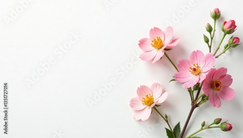 Delicate, small-scale floral sprigs on white background, repeat, white