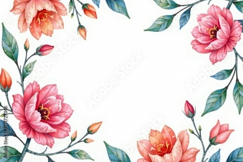 Delicate watercolor floral pattern on white background, texture, soft