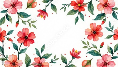 Floral botanical elements in watercolor style form a repeating interior design pattern , watercolor, nature, floral