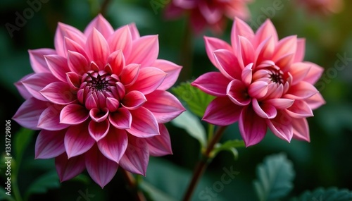 Intricate dahlia blooms, vibrant petals, lush foliage, retro, leaves, yellow