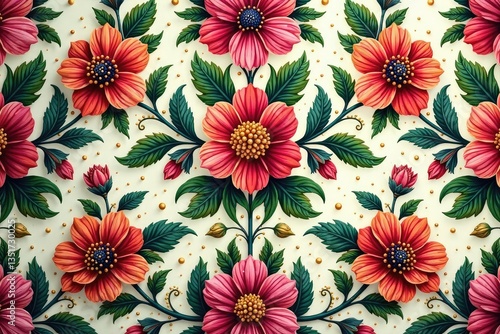Intricate floral textile design, repeating seamlessly , textile, aesthetic