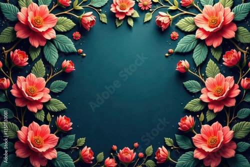 Intricate floral wallpaper with symmetrical design, vintage, colorful