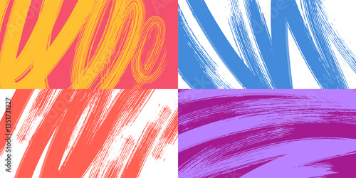 Brush stroke background. Grunge paint stripe poster with dry brush lines, four distress ink brush organic texture. Modern painted banner vector graphic design