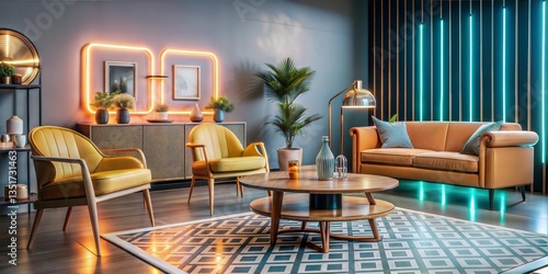 Wallpaper Mural Modern living room with stylish furniture and vibrant lighting in an inviting, contemporary design. Torontodigital.ca