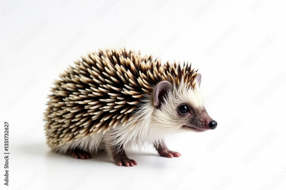 Single hedgehog on bright white backdrop, showcasing intricate spines , backdrop, sharp Single hedgehog on bright white backdrop, showcasing intricate spines , backdrop, sharp