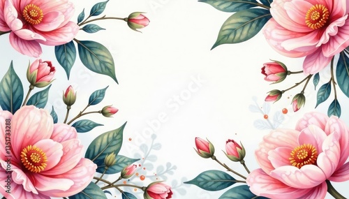Soft, watercolor-style floral motif; continuous, delicate design , photography, botanical