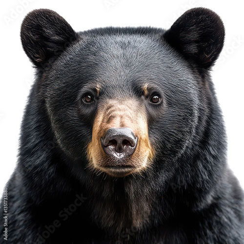 Close-up face of a black bear isolated on transparent background, PNG