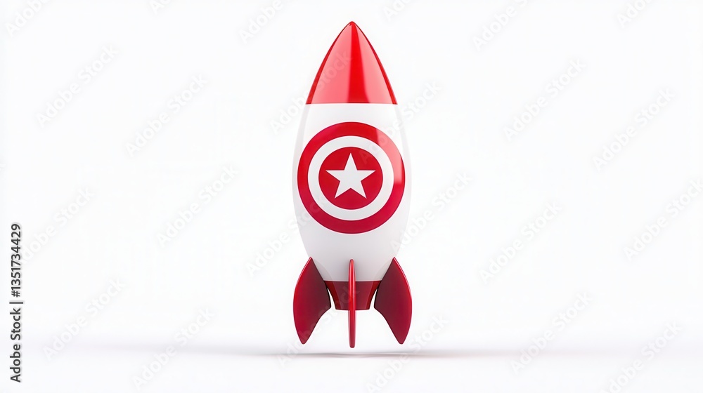 Obraz premium A stylized rocket with a white body, red accents, and a star emblem, symbolizing innovation and space exploration.