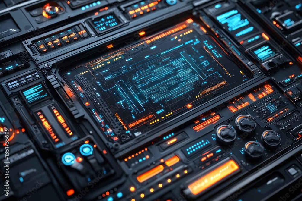 Obraz premium Futuristic Technology Interface: A Cyberpunk Control Panel