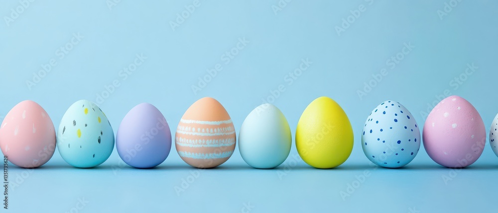 Colorful eggs displayed on a blue background Colorful eggs displayed on a blue background