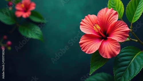 Bold hibiscus blooms, lush tropical foliage, vibrant color palette, wallpaper, illustration
