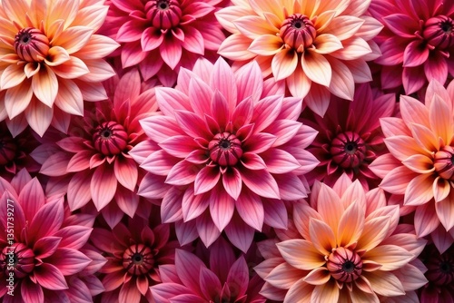 Close-up view of dahlia petals, creating a seamless floral pattern ideal for textile design , art, vintage, nature