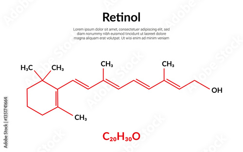 Vitamin A or retinol molecular structure formula, suitable for education or chemistry science content. Vector illustration