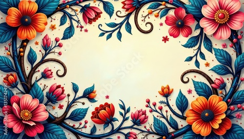 Intricate paisley floral pattern, swirling vines & blossoms , textile, design