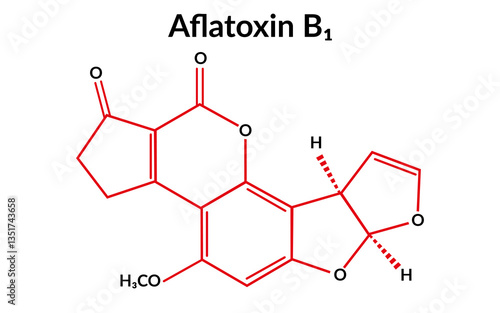 Aflatoxin B1 molecular structure formula, suitable for education or chemistry science content. Vector illustration