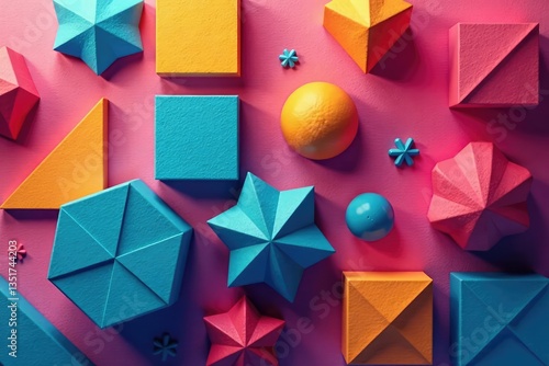 Simple geometric shapes repeat across surface, art, seamless, background