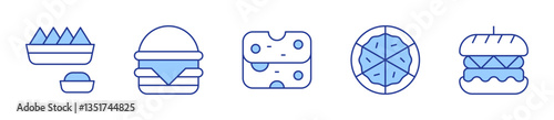 nachos, hamburguer, cheese, pizza, burger. Fast food Icon vector illustration. Line Duotone style. Editable stroke