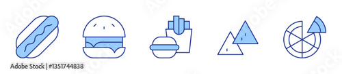 nachos, pizza, hot dog, burger. Fast food Icon vector illustration. Line Duotone style. Editable stroke