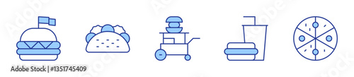 pizza, burger, taco, food stall, fast food. Fast food Icon vector illustration. Line Duotone style. Editable stroke