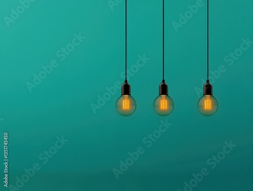 Hanging light bulbs against a teal background.