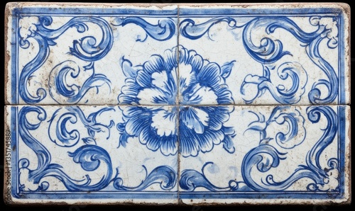 Blue and white flower pattern painted on ceramic tiles