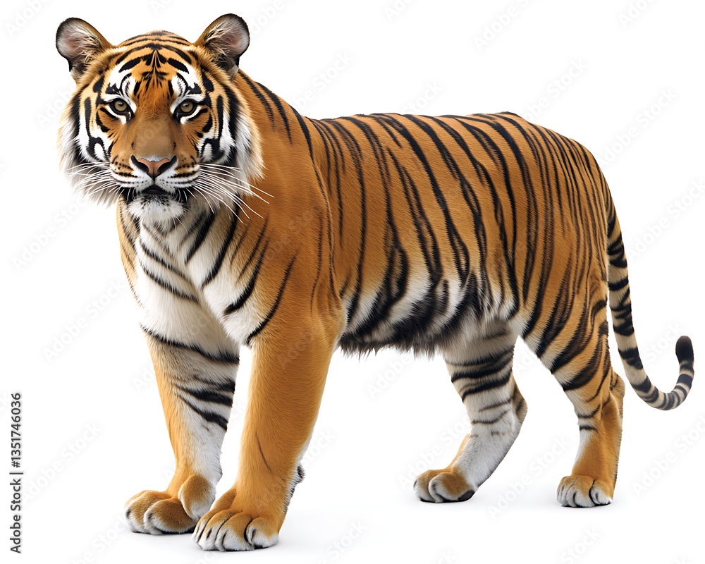 Naklejka premium Majestic Tiger with White Background.