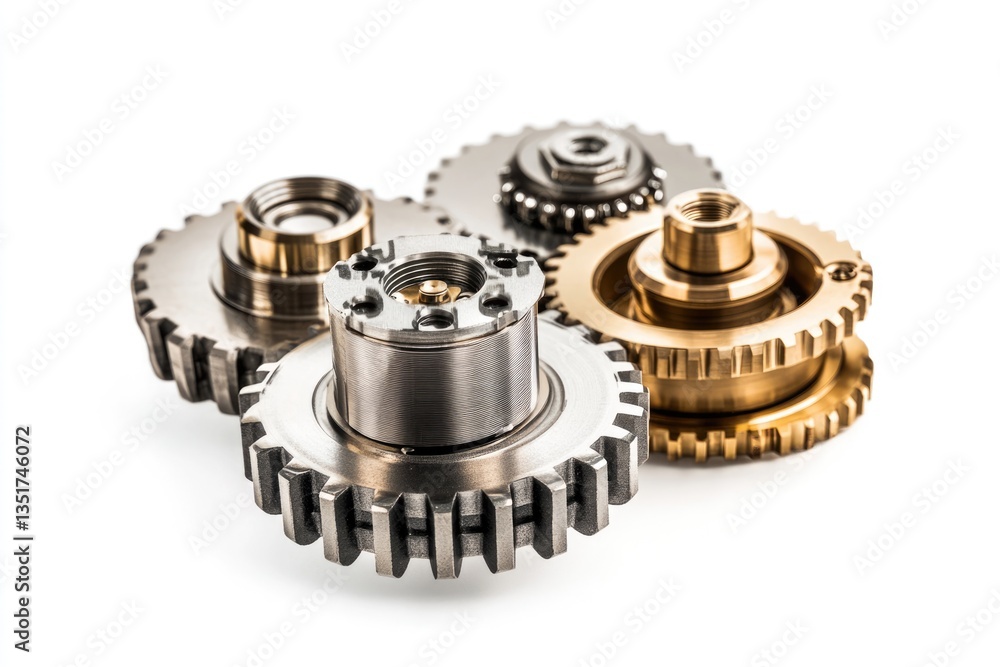 Close-up of three intricately designed metallic gears interlocked, showcasing precision engineering. Close-up of three intricately designed metallic gears interlocked, showcasing precision engineering.
