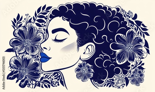 A lovely woman decorated with floral art and closed eyes