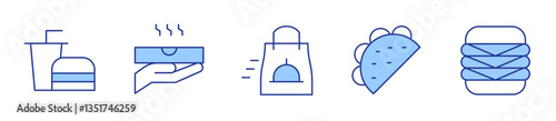 taco, burger, fast food, pizza, fast delivery. Fast food Icon vector illustration. Line Duotone style. Editable stroke