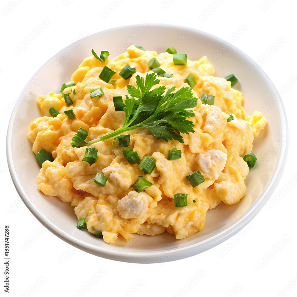 Fluffy Scrambled Eggs Recipe isolated on transparent background Fluffy Scrambled Eggs Recipe isolated on transparent background