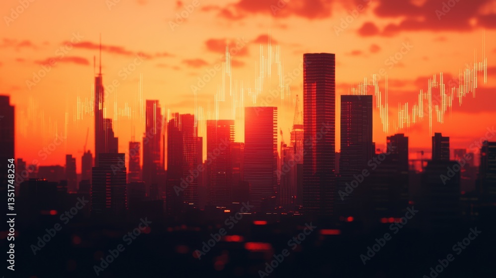 Urban skyline at sunset with data visualization cityscape digital art modern environment aerial view business insight Urban skyline at sunset with data visualization cityscape digital art modern environment aerial view business insight