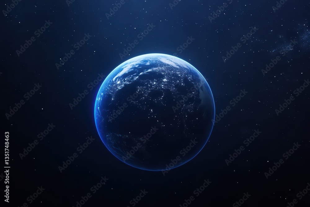 Stunning View of Earth from Space Against Starry Background Stunning View of Earth from Space Against Starry Background