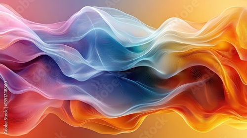 Abstract depiction of colorful flowing wave shaped layers