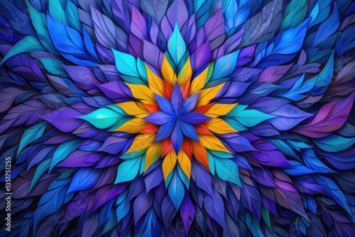 A Colorful Abstract Floral Arrangement With Layered Leaf Shapes