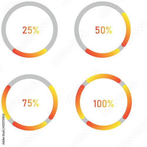 Set Of 4 Circular Progress Indicators 25 50 75 100 Vector Illustraton