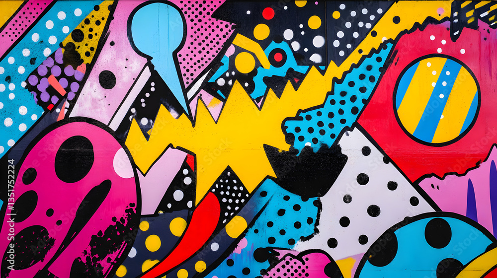 Fototapeta premium Vibrant Abstract Graffiti Wall Art: Bold Colors and Geometric Shapes