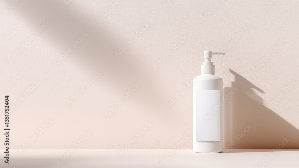 Minimalistic lotion bottle casting a shadow on a neutral background, conveying simplicity and elegance. Minimalistic lotion bottle casting a shadow on a neutral background, conveying simplicity and elegance.