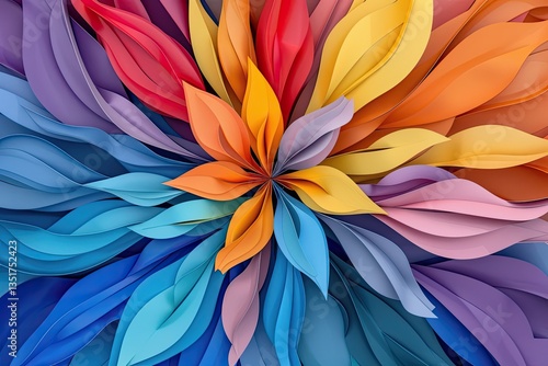 A brightly colored paper flower made with layered petals and hues