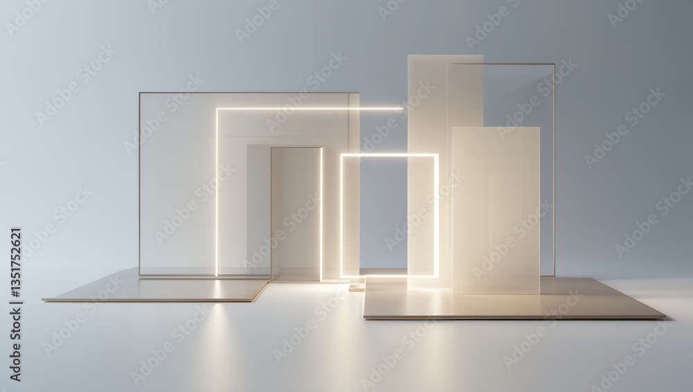 Fototapeta premium Geometric shapes glow with light in elegant, modern composition