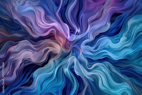 Abstract flowing fabric in shades of blue purple and pink creates swirl