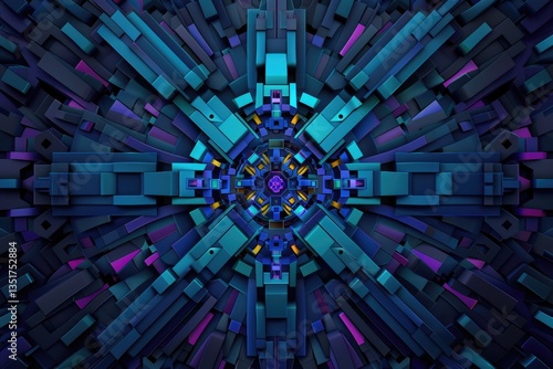 A symmetrical abstract colorful geometric structure is clearly visible