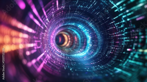 Futuristic digital tunnel swirling data lines