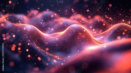 Abstract glowing red wave data visualization with bokeh background