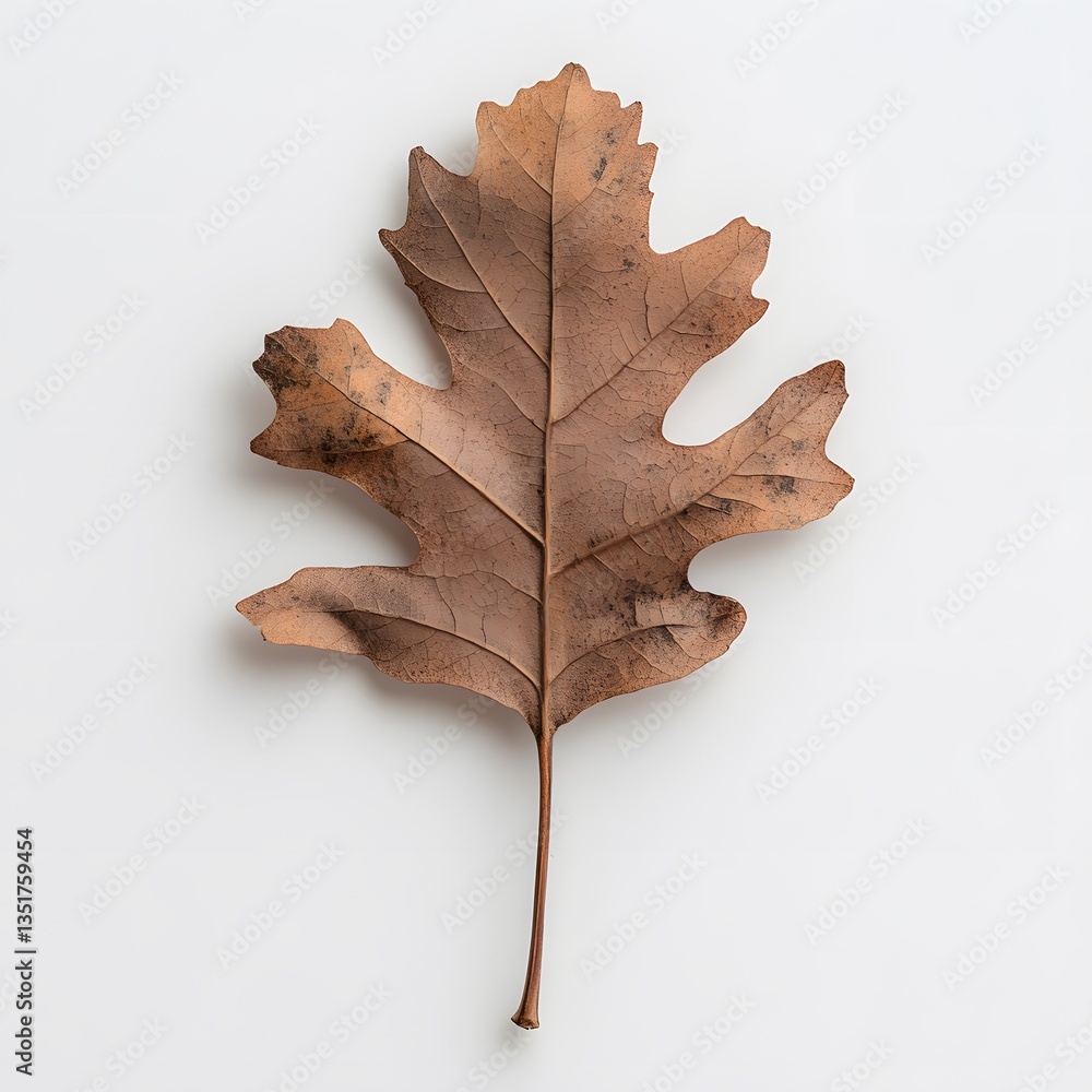 Fototapeta premium Dried oak leaf, autumn, white background, studio shot, nature design