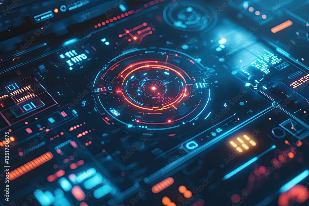 Futuristic interface; glowing, digital controls, vibrant. Futuristic interface; glowing, digital controls, vibrant.